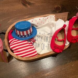 Rae Dunn My First July 4th Baby Girl Gift Set And Old Navy Ballet Shoes 6-9 Mths
